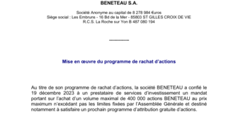 231221 BENETEAU Mise en oeuvre Programme rachat d'actions