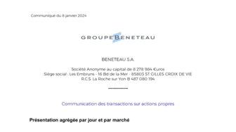 240108 BENETEAU Transactions sur actions propres