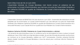 240604 BENETEAU : Catherine POURRE nommée Présidente du Conseil d'Administration du Groupe Beneteau