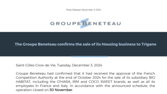 241203 Groupe Beneteau HOUSING SALE DEC 24 Press release