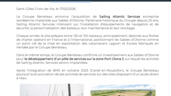 260217 Acquisition SAS et Projet Port Olona 3 aux Sables d'Olonne pour le Groupe Beneteau
