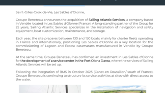 260217 - Acquisition of SAS and services center in Les Sables d'Olonne for Groupe Beneteau