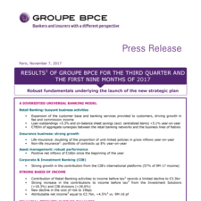 [ Press release ]  Q3-17 and 9M-17 Results of Groupe BPCE