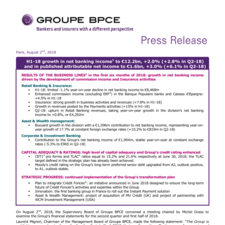 [Communiqué de presse] Résultats S1/T2 2018 du Groupe BPCE_GB