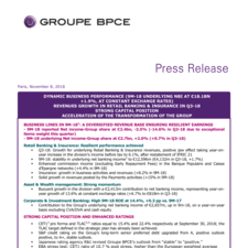 Press release : Results of 9M/Q3 2018 of Groupe BPCE