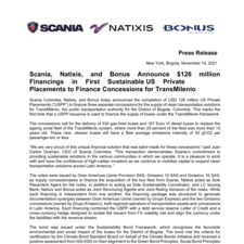 Scania Natixis and Bonus Announce 126 million Financings in First Sustainable USPP to Finance Concessions for TransMilenio 101121.pdf