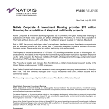 Press Release - Natixis CIB provides $70 million financing for acquisition of Maryland multifamily property 07.29.22.pdf