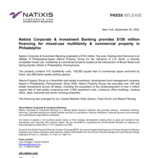 Press Release - Natixis CIB provides $150 million financing for mixed-use multifamily & commercial property in Philadelphia 09.20.22.pdf