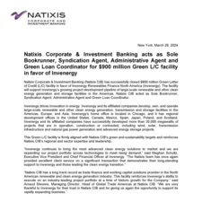 Press Release - Natixis CIB acts as Sole Bookrunner Syndication Agent and Green Loan Coordinator for $900 mm Green LC facility in favor of Invenergy.pdf