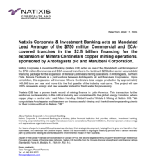 Press Release - Natixis CIB acts as Mandated Lead Arranger of the $750 million Commercial and ECA-covered tranches - Minera Centinela.pdf
