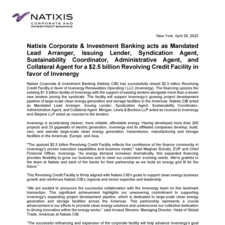 Press Release - Natixis CIB acts as Mandated Lead Arranger, Issuing Lender,  for a 2.5 billion Revolving Credit Facility in favor of Invenergy 4.30.25.pdf