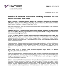 Natixis CIB bolsters investment banking business in Asia Pacific with two new hires