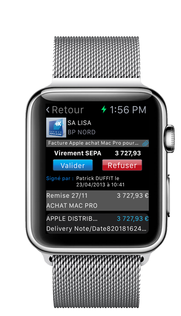 Suite Entreprise Watch - Validation d'un flux - Apple Watch