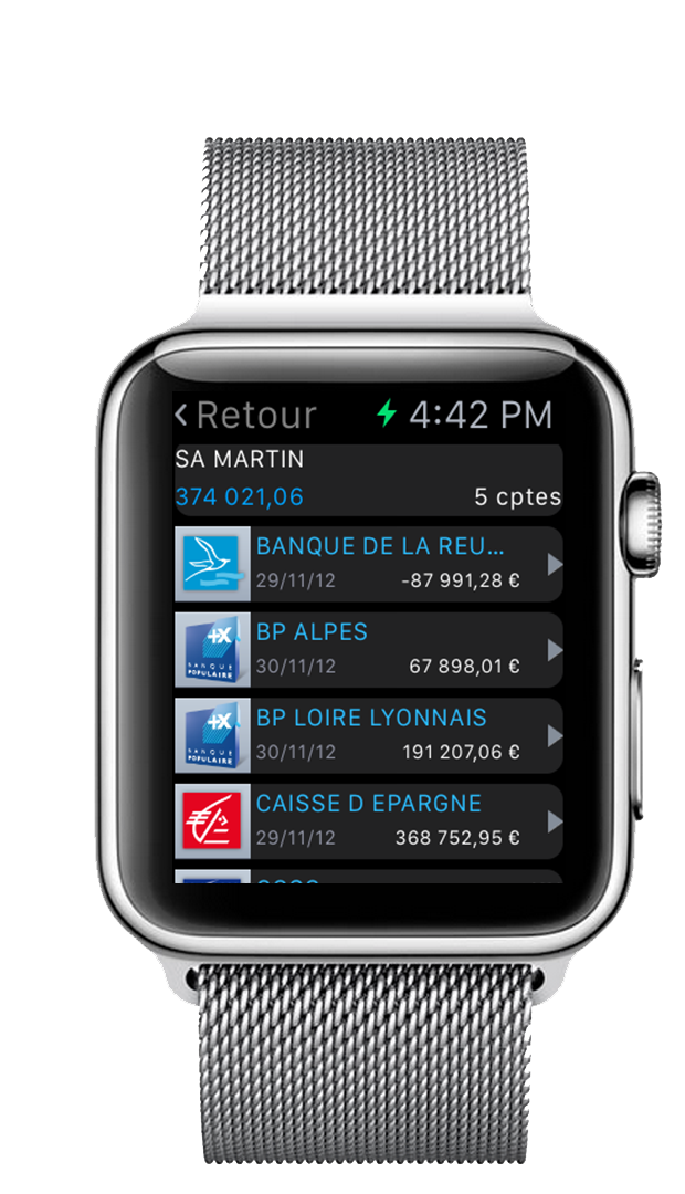 Suite Entreprise Watch - Liste des comptes - Apple Watch