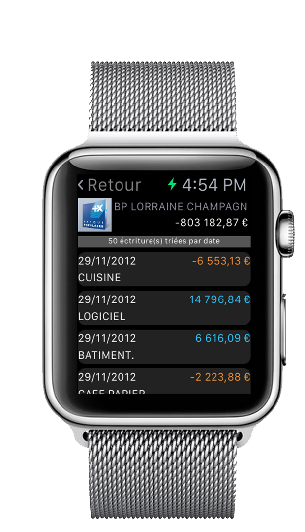 Suite Entreprise Watch - Liste des écritures - Apple Watch