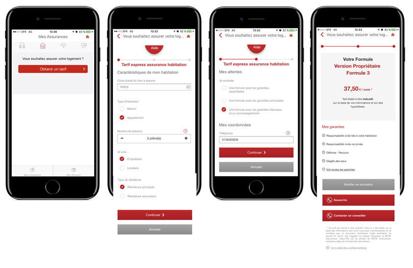 Application mobile Caisse d'Epargne fonctionnalité devis assurance habitation