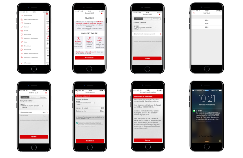 Aplication mobile Caisse d'Epargne - fonctionnalité Retrait SMS