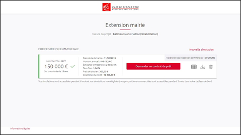 Interface Numairic pour crédit aux collectivités