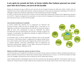 Communiqué de presse  - 5 ans après les accords de Paris, la Ferme Laitière Bas Carbone poursuit son envol pour faire de la France, une terre de lait durable