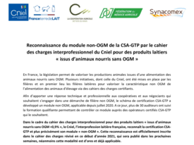 CP - Reconnaissance du module non-OGM de la CSA-GTP par le cahier des charges interprofessionnel du Cniel....