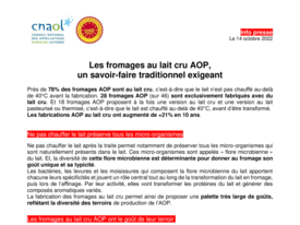 Communiqué de presse - CNAOL - Les fromages au lait cru AOP, un savoir-faire traditionnel exigeant