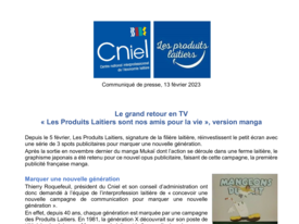 Communiqué de presse - Le grand retour en TV "Les produits laitiers sont nos amis pour la vie", version manga