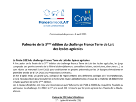 Communiqué - Palmarès de la 3ème édition du challenge France Terre de Lait