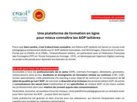 Communiqué presse - Une plateforme de formation en ligne pour mieux connaître les AOP laitières