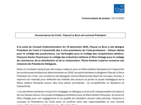 Communiqué - Gouvernance du Cniel - Pascal Le Brun est nommé Président