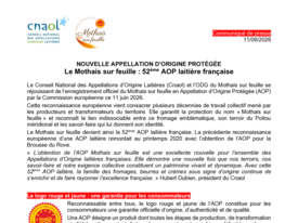 Communiqué - Nouvelle Appellation d'Origine Protégée- Le Mothais sur feuille - 52ème AOP laitière française