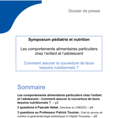 Dossier presse - Les comportements alimentaires particuliers chez l’enfant et l’adolescent