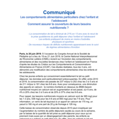 Communiqué presse - Les comportements alimentaires particuliers chez l’enfant et l’adolescent