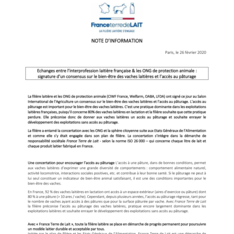 NOTE D’INFORMATION - Echanges entre l’Interprofession laitière française & les ONG de la protection animale - Signature d’un consensus sur le bien-être des vaches laitières et l’accès au pâturage.