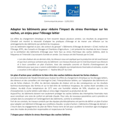 Communiqué de presse - Adapter les bâtiments pour réduire l’impact du stress thermique sur les vaches, un enjeu pour l’élevage laitier