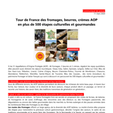 COMMUNIQUE DE PRESSE - TOUR DE FRANCE DES FROMAGES, BEURRES, CREMES AOP