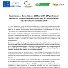CP - Reconnaissance du module non-OGM de la CSA-GTP par le cahier des charges interprofessionnel du Cniel....