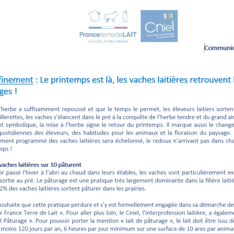 Communiqué de presse - Déconfinement - Le printemps est là, les vaches laitières retrouvent les verts pâturages !