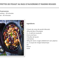Paupiettes de poulet au bleu d’Auvergne et raisins rouges