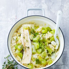 Risotto crémeux de poireaux et brie
