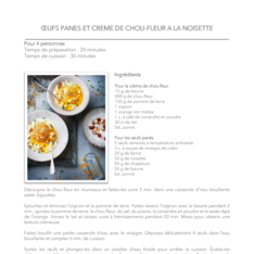 Œufs panés et crème de chou-fleur à la noisette