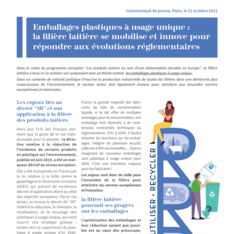 Communiqué de presse : Emballages plastiques à usage unique : la filière laitière se mobilise ...