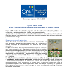 Communiqué de presse - Le grand retour en TV "Les produits laitiers sont nos amis pour la vie", version manga