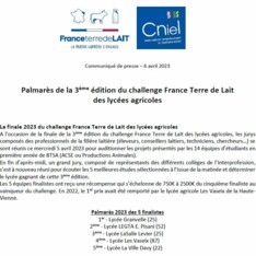 Communiqué - Palmarès de la 3ème édition du challenge France Terre de Lait