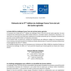 Communiqué - Palmarès de la 3ème édition du challenge France Terre de Lait
