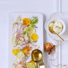 Ceviche de daurade au fenouil et à l’orange, glace yaourt-aneth