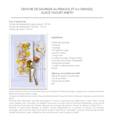 Ceviche de daurade au fenouil et à l’orange, glace yaourt-aneth