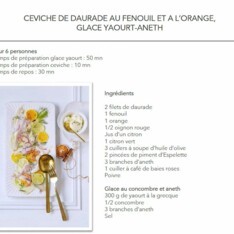 Ceviche de daurade au fenouil et à l’orange, glace yaourt-aneth