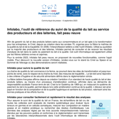 Communiqué de Presse - Infolabo, l’outil de référence du suivi de la qualité du lait....