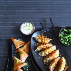 Gyozas au poulet et mimolette - Samoussas au fromage frais et légumes