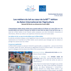 Communiqué de presse - Les métiers du lait au cœur de la 60ème édition du Salon de l'Agriculture